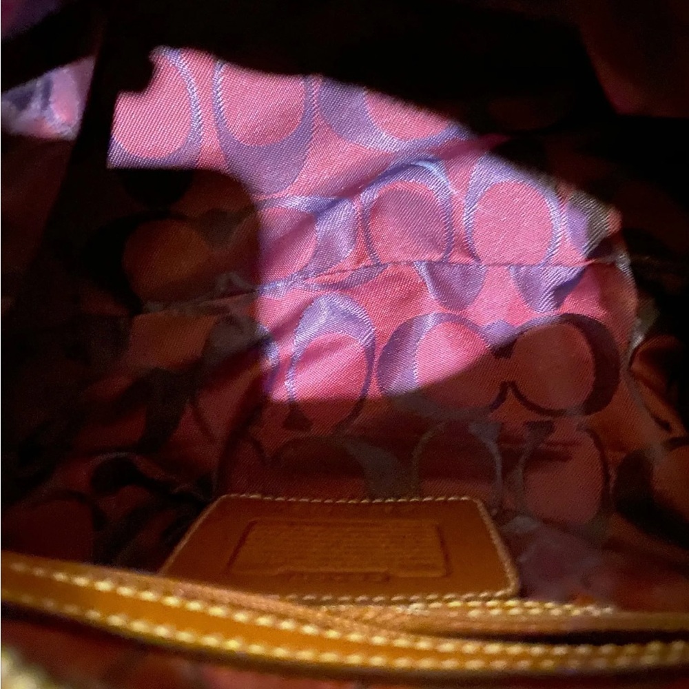 Coach Denim Shoulder Bag with Red and Navy Stripe - Picture 2 of 7